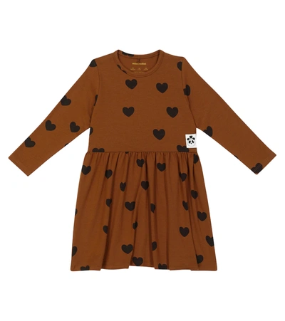 Mini Rodini Kids' Hearts莱赛尔混纺连衣裙 In Brown