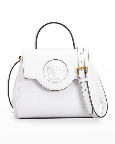 Versace Medusa Mini Tonal Leather Top-handle Bag In Optical White
