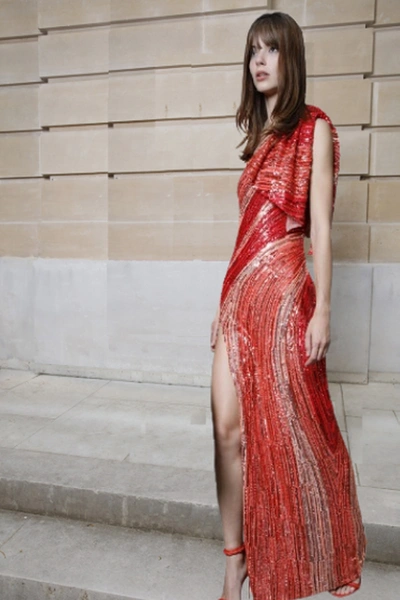 elie saab one shoulder dress Elie Saab Sequined One-shoulder Maxi Dress in Purple