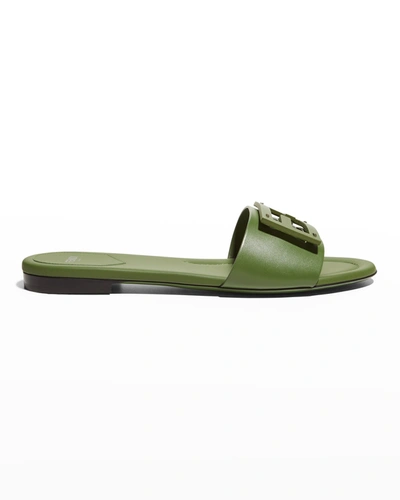 Fendi Ff Tube Medallion Flat Sandals In Verde