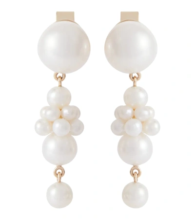 Sophie Bille Brahe Petite Tulip 14kt Yellow Gold Earrings With Pearls In Pearl/gold