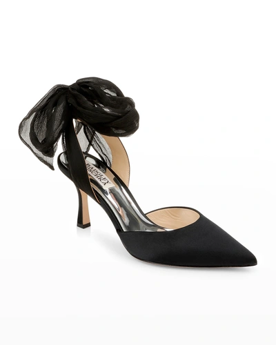 BADGLEY MISCHKA BLAZE SATIN ANKLE-WRAP HALTER PUMPS,PROD242540022