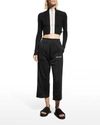 Palm Angels Woman Black Crop Sweater With Contrast Stripe In Black White