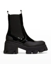 Ganni Patent-leather Platform Chelsea Boots In Black