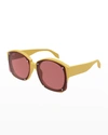 Alexander Mcqueen Spike Stud Square Acetate Sunglasses In Shiny Mustard