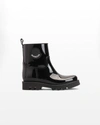 Moncler Logo-detail Patent-leather Ankle Boots In Black