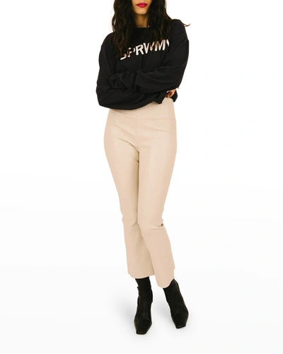 Sprwmn High-waist Flare-leg Cropped Leather Leggings In Off White