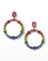 Oscar De La Renta Rainbow Crystal Open Hoop Earrings In Multi