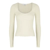 Frame Ivory Ribbed-knit Top In Cream