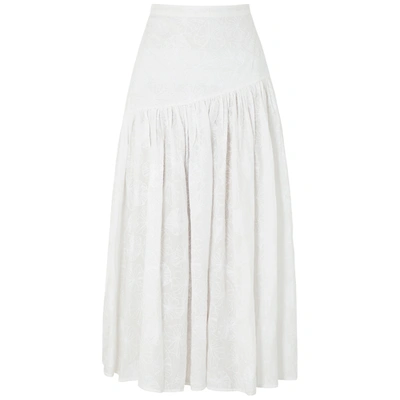 Merlette Elinga White Embroidered Cotton Midi Skirt
