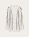 Valentino Sequin-embellished Logo Cable-knit Wool Cardigan Sweater In Ivory/silver