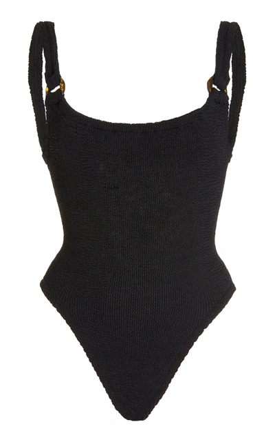 Hunza G Square One-piece Textured Swimsuit In Black