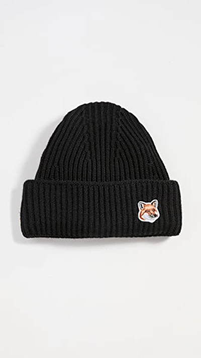 Maison Kitsuné Maison Kitsune Fox Head Patch Beanie In Black  display picture 2