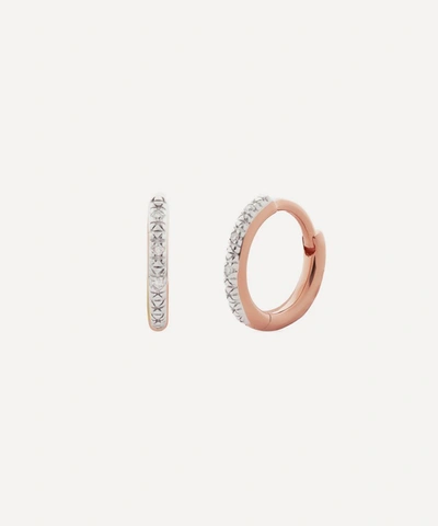 Monica Vinader Rose Gold Plated Vermeil Silver Riva Mini Diamond Huggie Hoop Earrings