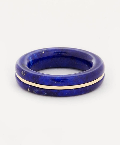 By Pariah Stacker Recycled 14ct Yellow Gold And Lapis Lazuli Stone Ring