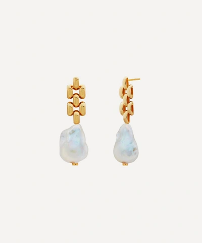 MONICA VINADER MONICA VINADER 18CT GOLD PLATED VERMEIL SILVER BAROQUE PEARL CHAIN DROP EARRINGS,000741422