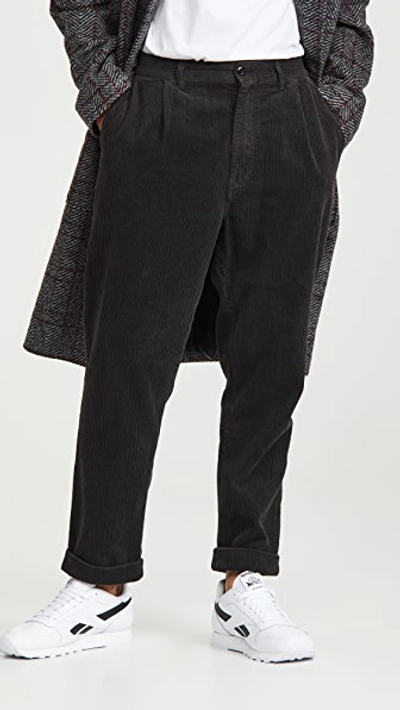 Alex Mill Standard Straight-leg Pleated Cotton-corduroy Trousers In Black
