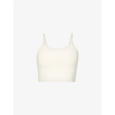 Adanola Womens Milk White Tank Scoop-neckline Stretch-jersey Sports Bra L