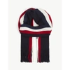 Moncler Mens Navy Tricolour Fringed Virgin-wool Scarf
