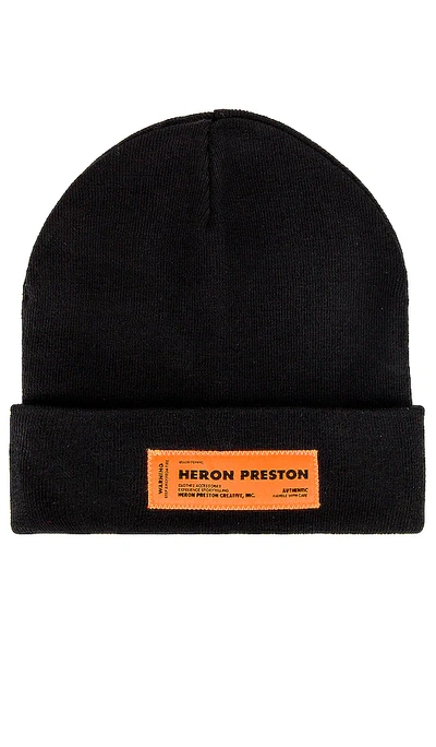 Heron Preston Black Logo Patch Beanie In Black,orange