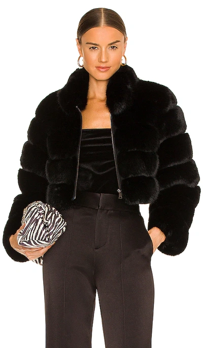 Adrienne Landau Faux Fox Fur Jacket In 黑色
