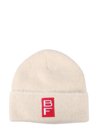 By Far Logo-patch Brushed-effect Beanie In Beige