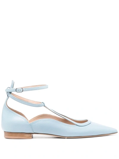 Scarosso Gae Pointed Ballerina Shoes In Light Blue - Calf
