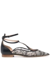 Scarosso Gae Floral-lace Ballerina Shoes In Schwarz