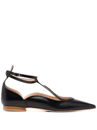 Scarosso Gae Pointed Ballerina Shoes In Black - Calf