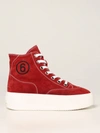 Mm6 Maison Margiela Platform Sneakers In Suede In Red