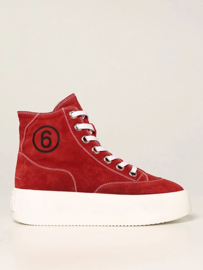 Mm6 Maison Margiela Platform Sneakers In Suede In Red