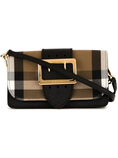 Burberry Small Buckle House Check & Leather Convertible Clutch - Black In Kelly Green/kelly Green