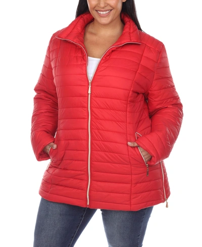 White Mark Plus Size Puffer Coat In Red