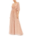 Mac Duggal Metallic Puff-sleeve Gown In Apricot