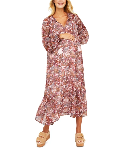 Jessica Simpson Tiered Midi Maternity Dress In Wine Paisley | ModeSens