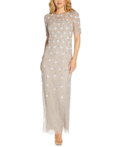 Adrianna Papell Embellished Floral Sheath Dress In Marble