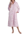 Miss Elaine Petite Textured Long Zipper Robe In Pink Roses