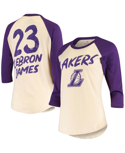 Fanatics Women's Lebron James Cream Los Angeles Lakers Raglan 3/4-sleeve T-shirt