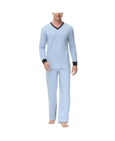 Ink+ivy Men's Heat Retaining Two Piece V-neck & Lounge Pants Pajama Set In Light Blue