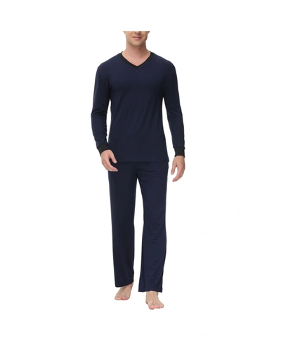 Ink+ivy Men's Heat Retaining Two Piece V-neck & Lounge Pants Pajama Set In Blue