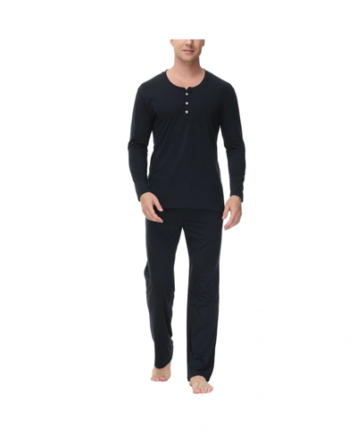 Ink+ivy Men's Two Piece Henley Pajama Set In Black