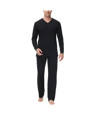 Ink+ivy Men's Heat Retaining Two Piece V-neck & Lounge Pants Pajama Set In Black