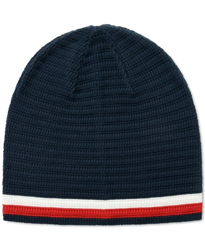 Tommy Hilfiger Men's Striped Edge Beanie In Sky Captain