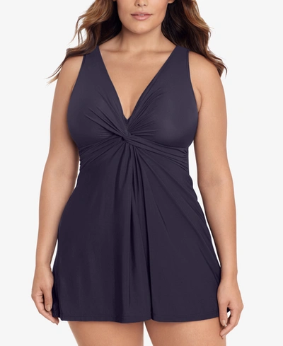 Miraclesuit Plus Size Marais Allover-slimming Twist-front Swimdress In Midnight Blue