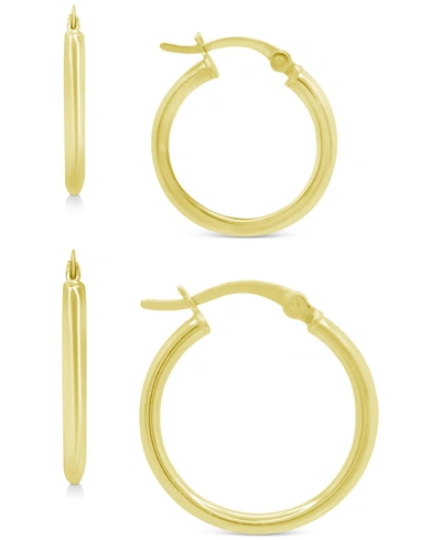 Macy's 2-pc. Set Polished Small Hoop Earrings In 18k Gold-plated Sterling Silver, 15mm And 20mm