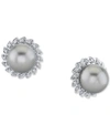 Macy's Cultured Tahitian Pearl (10mm) & Diamond (1/4 Ct. T.w) Stud Earrings In 10k White Gold In White Gold