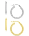 Macy's 2-pc. Set Polished Small Hoop Earrings In Sterling Silver & 18k Gold-plate