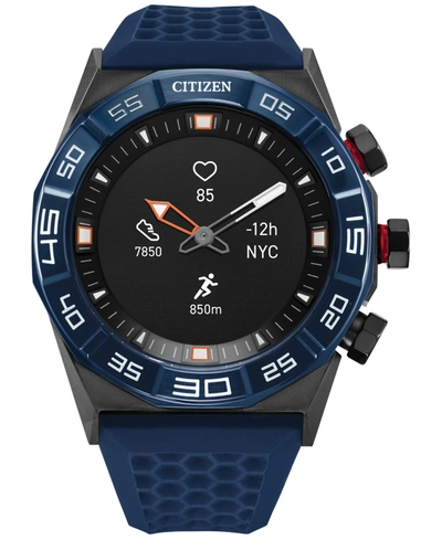 Citizen Men's Cz Smart Hybrid Hr Blue Strap Smart Watch 44mm In Black/blue