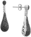 Macy's Black Diamond (1/2 Ct. T.w.) & White Diamond Accent Elongated Teardrop Drop Earrings In Sterling Sil In Sterling Silver