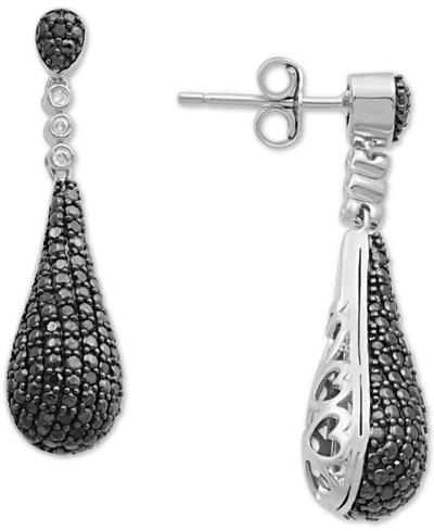 Macy's Black Diamond (1/2 Ct. T.w.) & White Diamond Accent Elongated Teardrop Drop Earrings In Sterling Sil In Sterling Silver